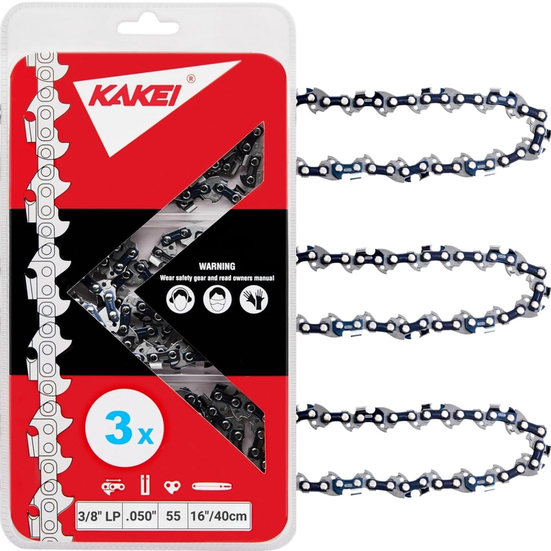 16" 3/8" LP .050" 55DL Semi-Chisel Chain, 3-Pack
